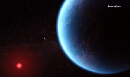 Fotografía del exoplaneta K2-18 b, donde el Telescopio Webb reveló metano y dióxido de carbono en su atmósfera.